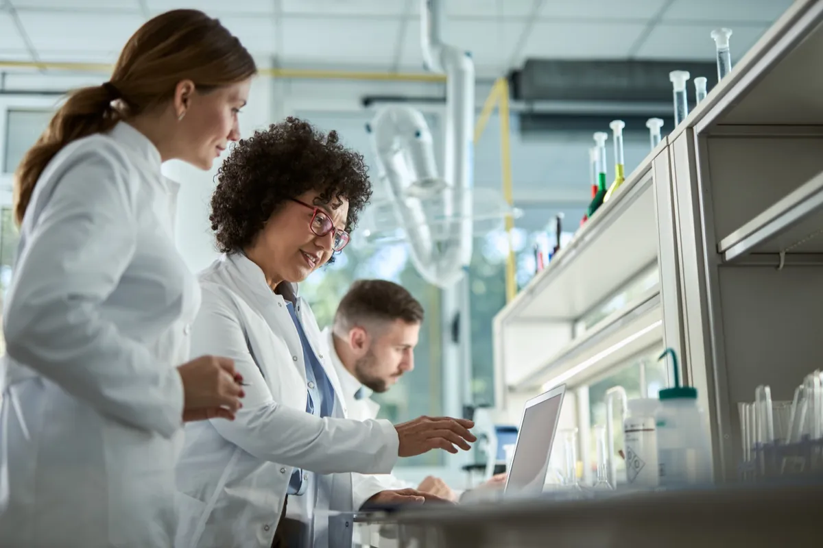 Research team collaborating in a laboratory